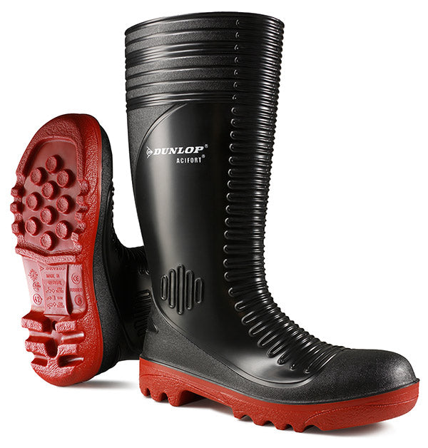 Dunlop Acifort Ribbed Full Safety Wellingtons - Black - Customisable Wellingtons