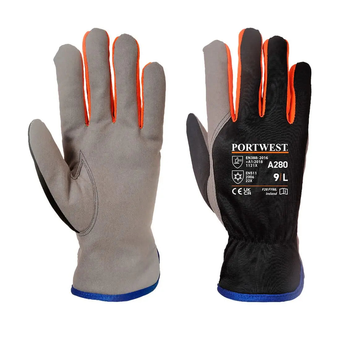 Cold 240 Synthetic Leather Mechanical Glove A280 - Black Orange - Customisable Cold Protection Gloves