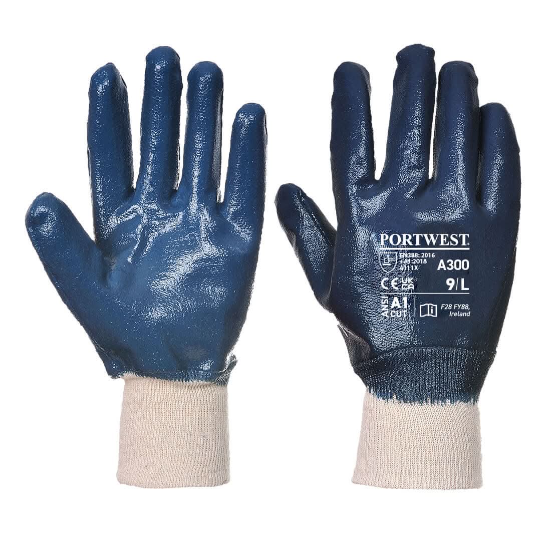 Grip 12 Nitrile Full Dipped Knitwrist Glove A300 - Navy - Customisable Grip Gloves