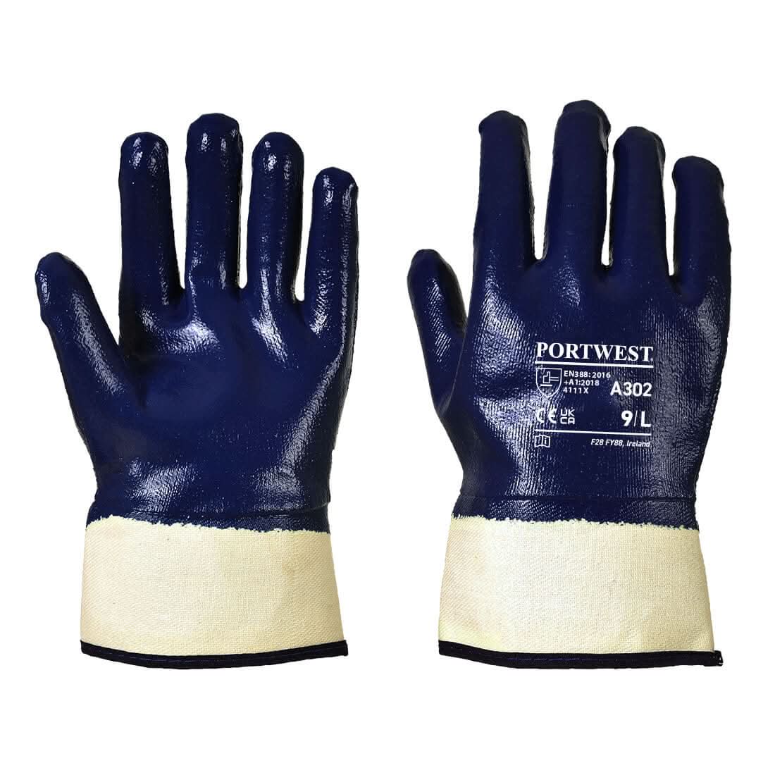Portwest Fully Dipped Nitrile Safety Cuff A302 - Navy - Customisable Hand Protection