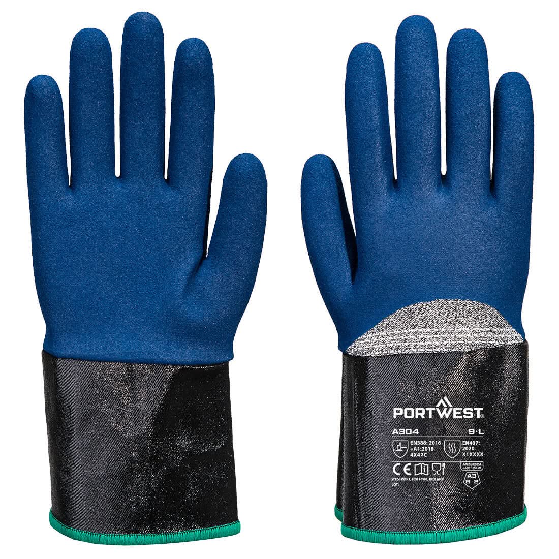 Portwest Grip C13 Nitrile Foam Extend Cuff Glove A304 - Grey Blue - Customisable