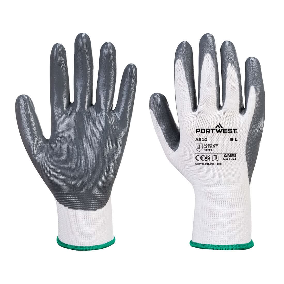 Portwest Flexo Grip Nitrile Gloves - Box of 144 Pairs - A310 - Grey White - Customisable Hand Protection