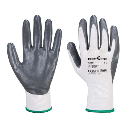 Portwest Flexo Grip Nitrile Gloves - Box of 144 Pairs - A310 - Grey White - Customisable Hand Protection