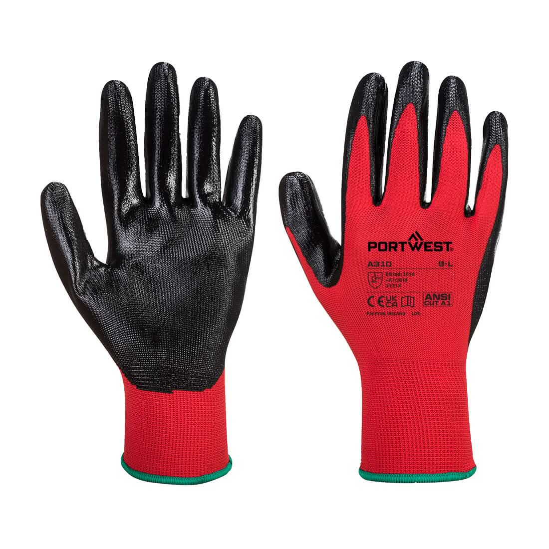 Portwest Flexo Grip Nitrile Gloves - Box of 144 Pairs - A310 - Red Black - Customisable Hand Protection