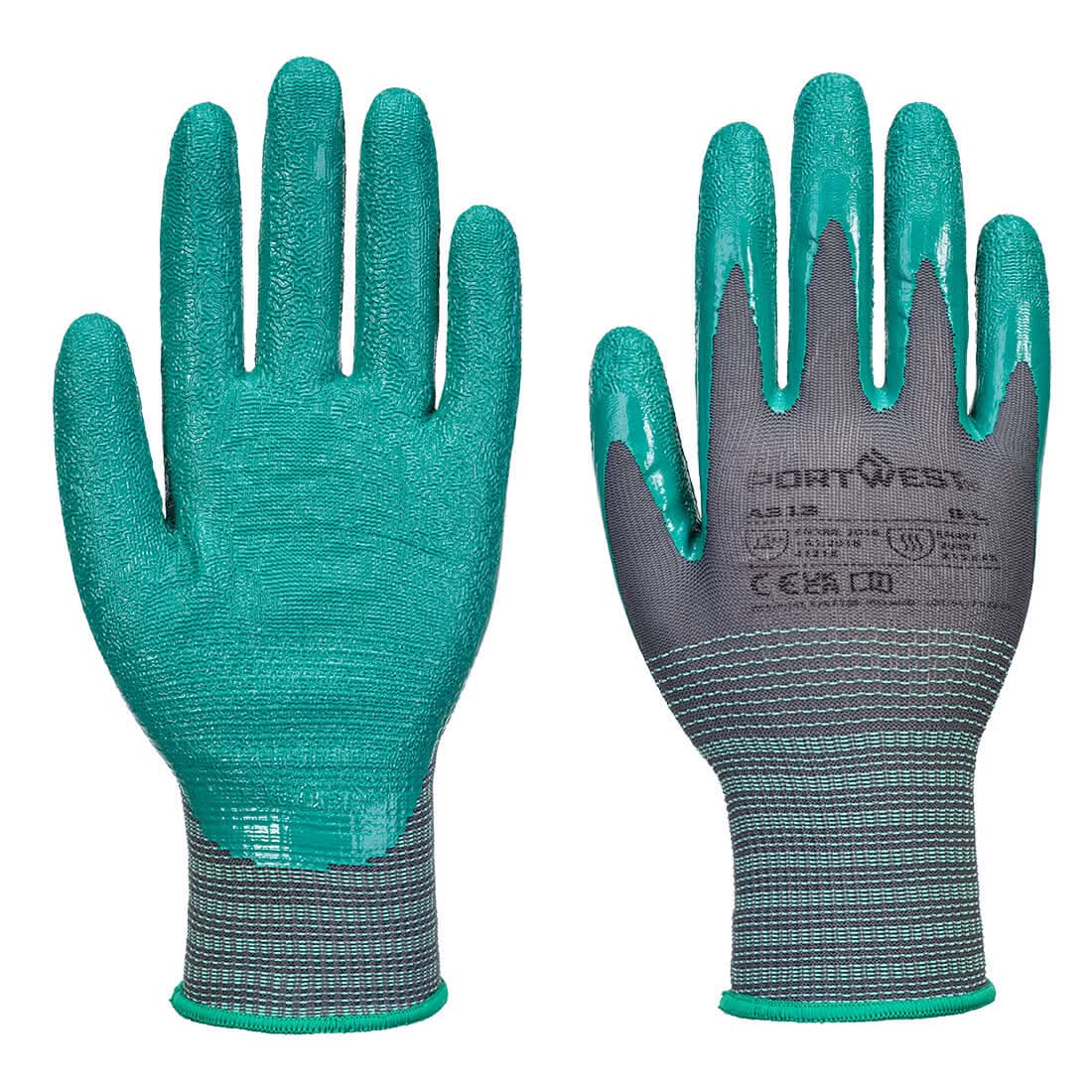 Portwest Grip 15 Nitrile Crinkle Glove Pk12 A313 - Grey Green - Customisable Hand Protection