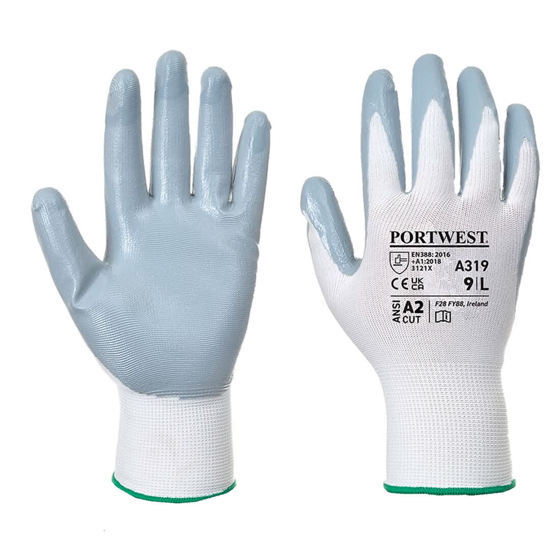 Portwest Flexo Grip Nitrile Glove Retail Pack A319 - Grey White - Customisable Hand Protection