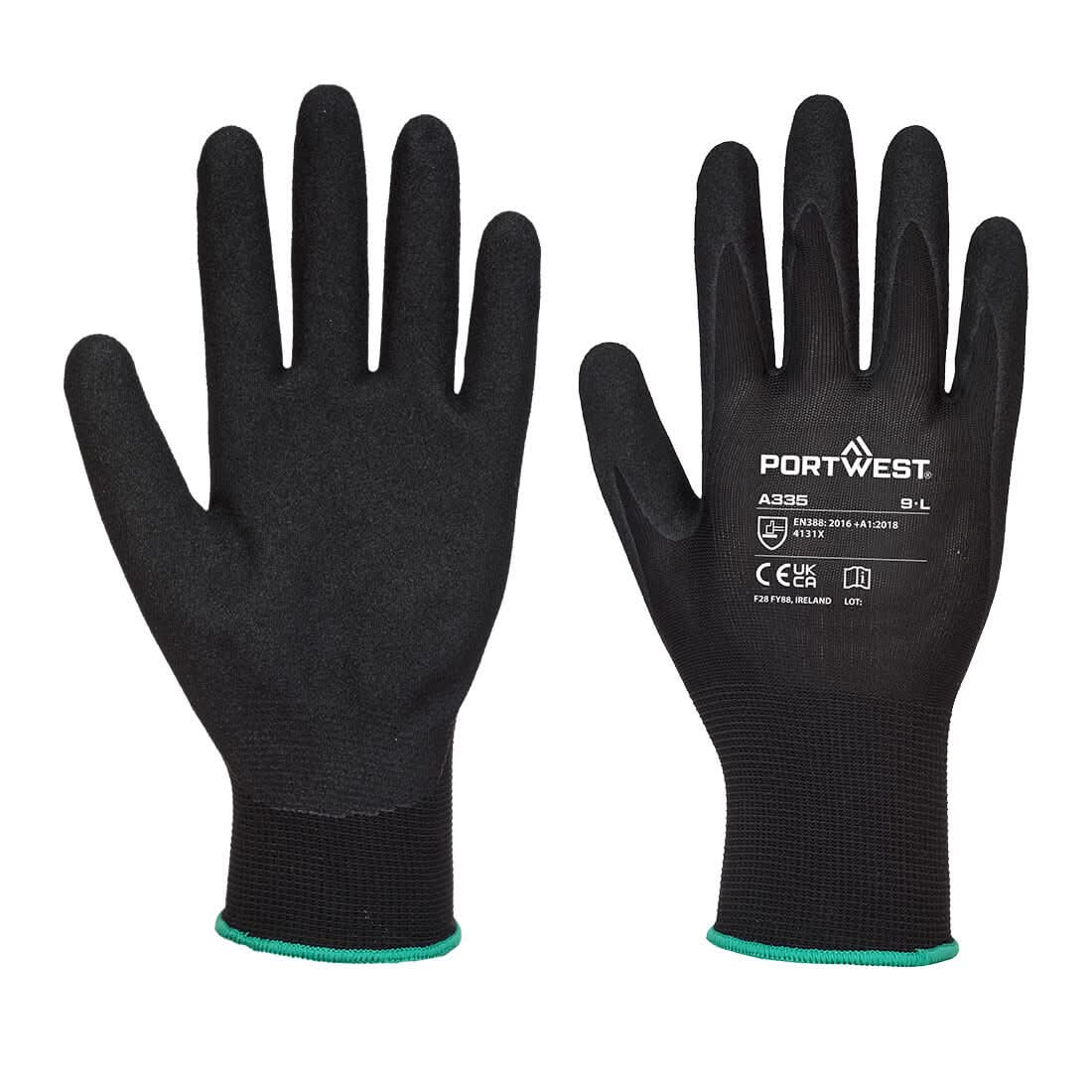 Portwest Dermi Grip Npr15 Nitrile Sandy Glove A335 - Black - Customisable Hand Protection