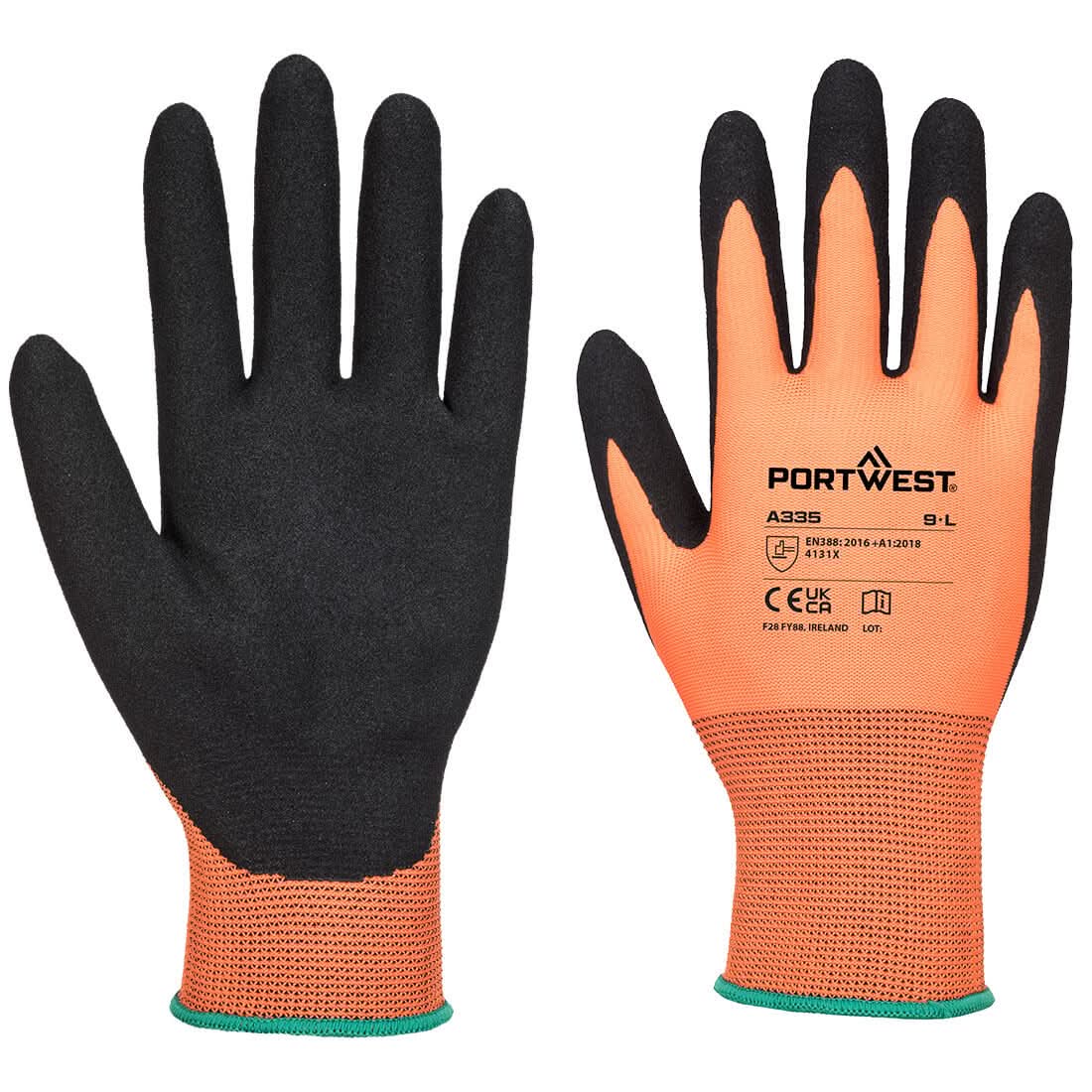 Portwest Dermi Grip Npr15 Nitrile Sandy Glove A335 - Orange Black - Customisable Hand Protection