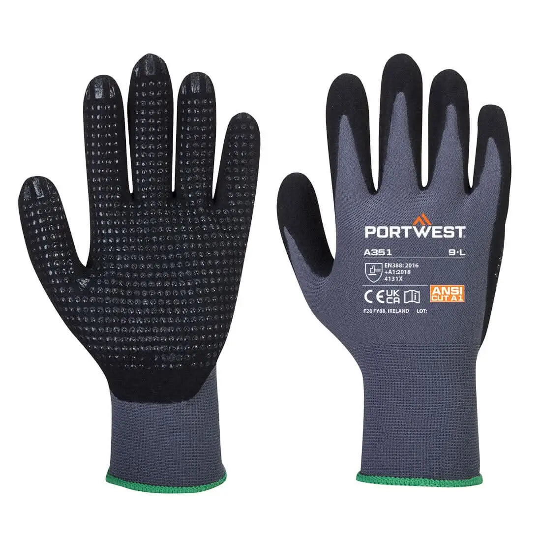 Grip 15 Nitrile Sandy Dotted Glove A351 - Grey Black - Customisable Grip Gloves