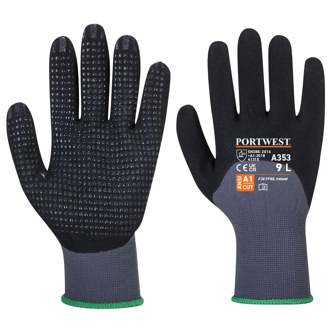 Grip 15 Nitrile Sandy 3/4 Palm Dotted Glove A353 - Grey Black - Customisable Grip Gloves