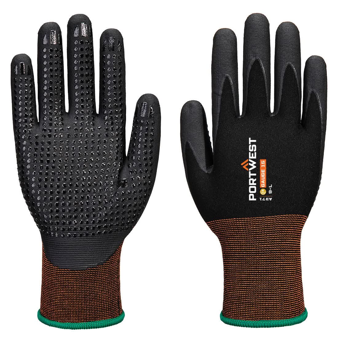 Portwest Gp Grip 15 Nitrile Micro Foam Dotted A371 - Black - Customisable Hand Protection