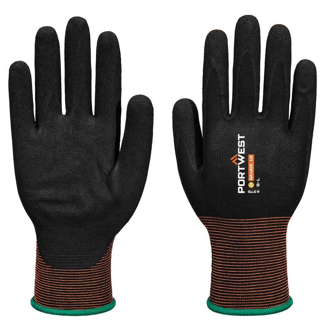 Portwest Gp Grip 18 Nitrile SmoothSandy A375 - Black - Customisable Hand Protection