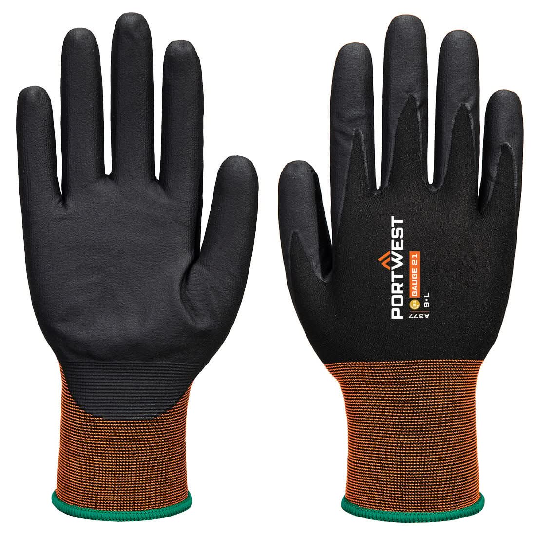 Portwest Gp Grip 21 Nitrile Micro Foam Glove A377 - Black - Customisable Hand Protection