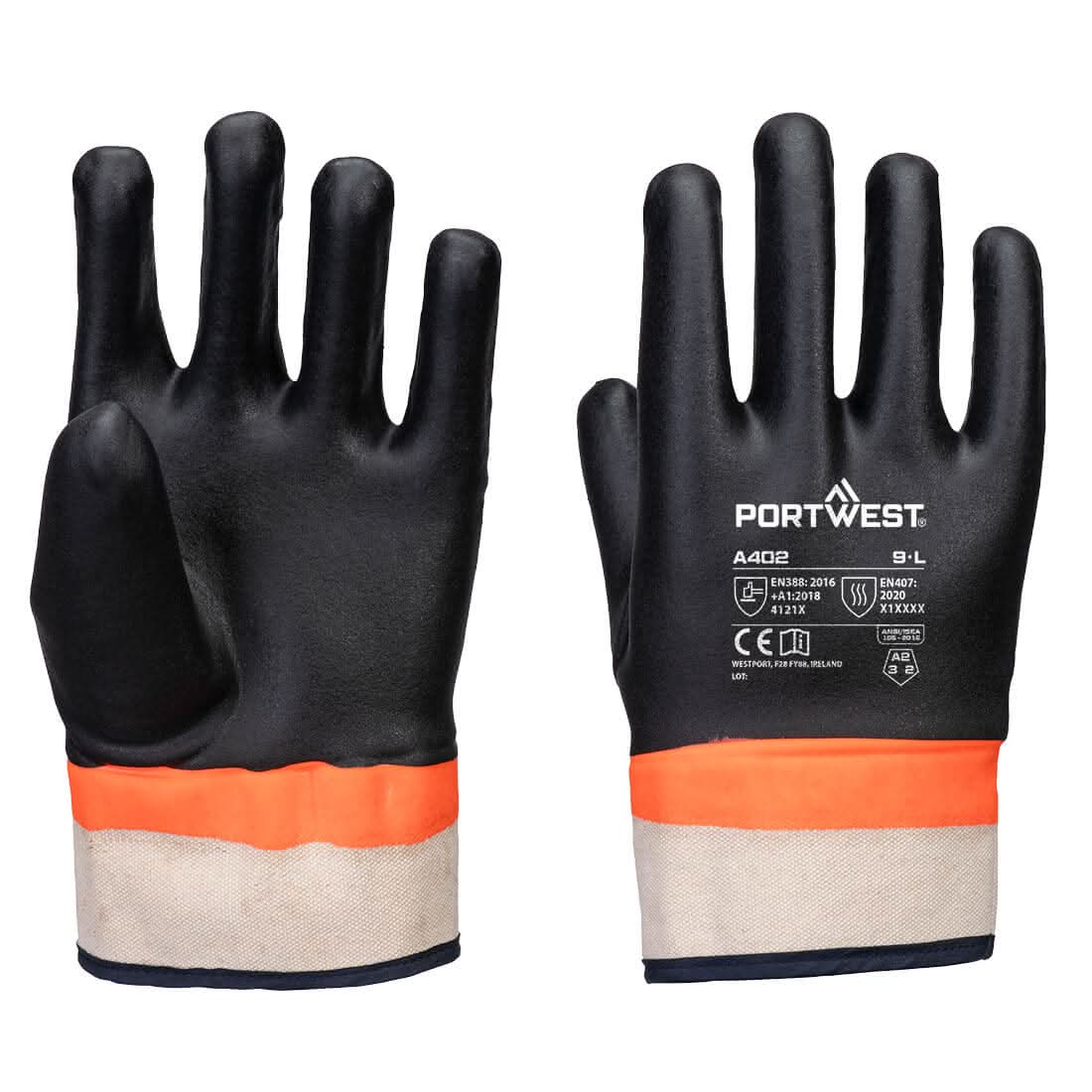 Portwest Grip Pvc Double Dipped Sandy Glove A402 - Black Orange - Customisable Hand Protection
