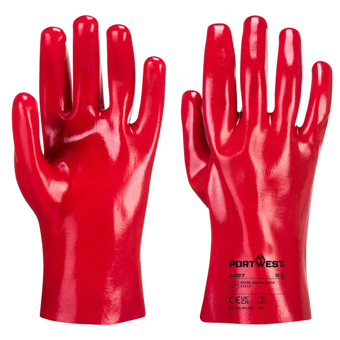 Portwest Grip 12 Pvc Gauntlet 27Cm A427 - Red XL - Customisable Hand Protection