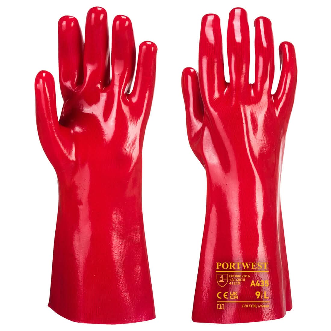 Portwest Grip 12 Pvc Gauntlet 35Cm A435 - Red XL - Customisable Hand Protection