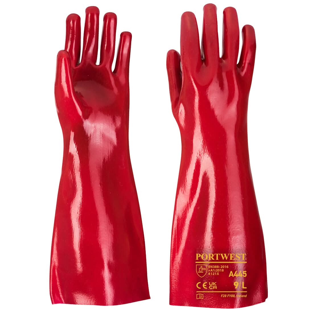 Portwest Grip 12 Pvc Gauntlet 45Cm A445 - Red XL - Customisable Hand Protection