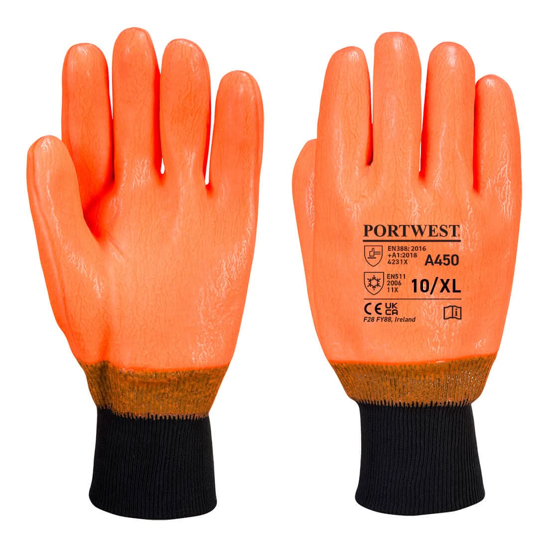 Portwest Weatherproof Hi Vis Glove A450 - Orange XL - Customisable Hand Protection