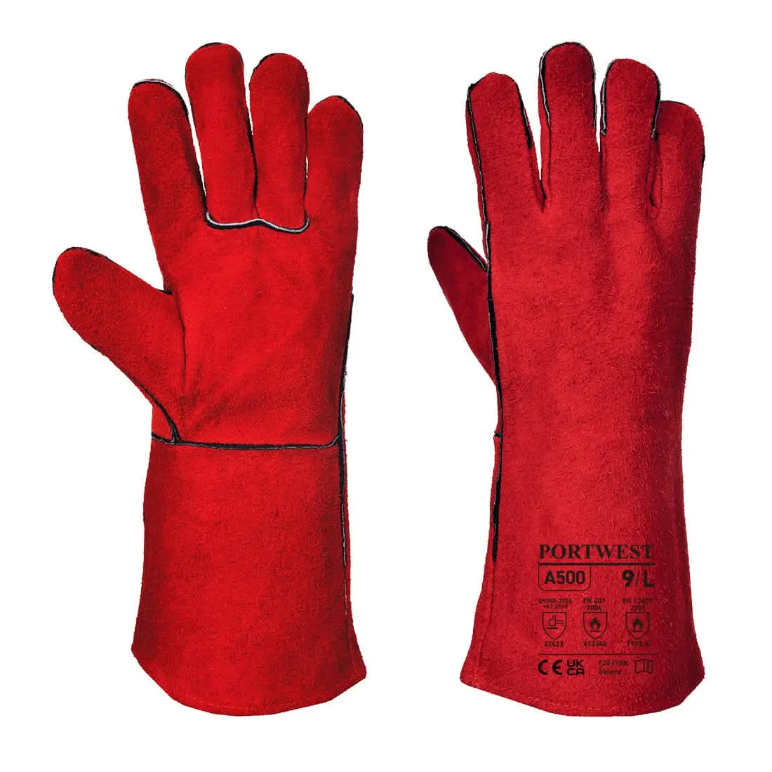 Welders 210 Split Leather Red Gauntlet A500 - Red - Customisable Welders Gloves