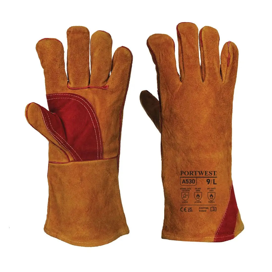 Welders 330 Split Leather Reinforced Palm Gauntlet A530 - Brown - Customisable Welders Gloves