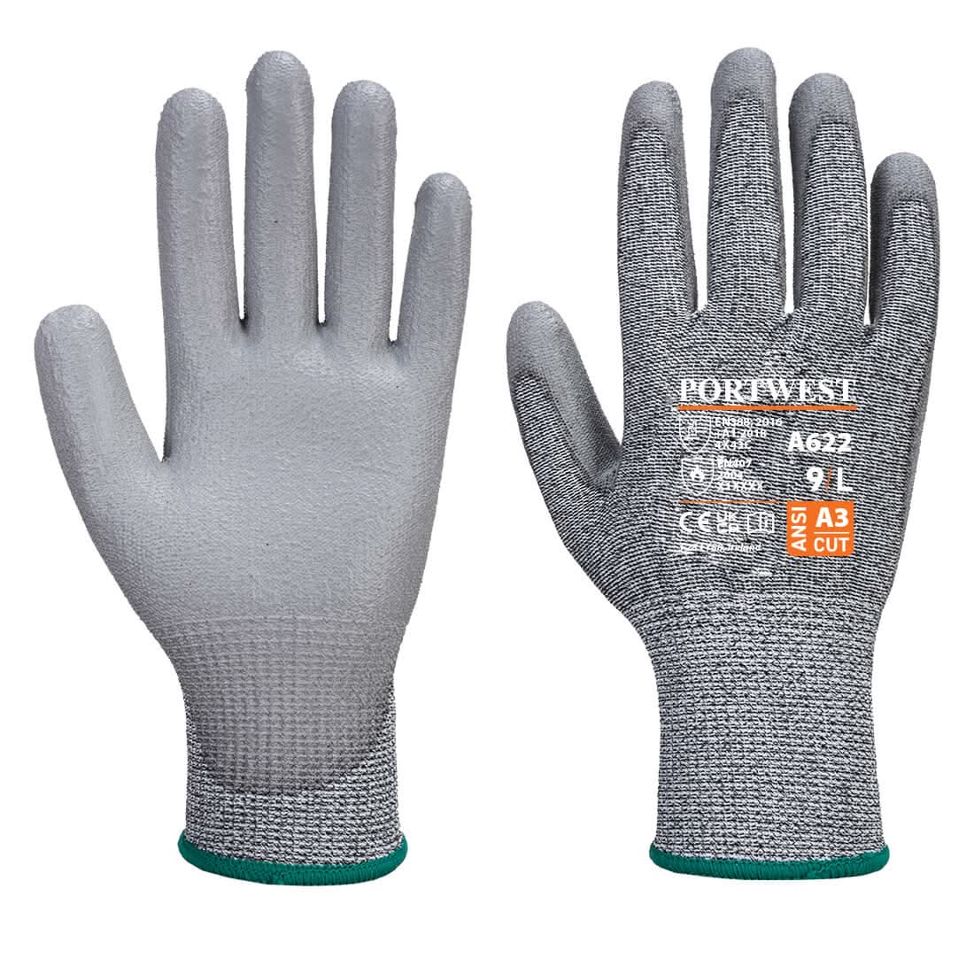 Cut C13 Pu Glove A622 - Grey - Customisable Cut Resistant Gloves
