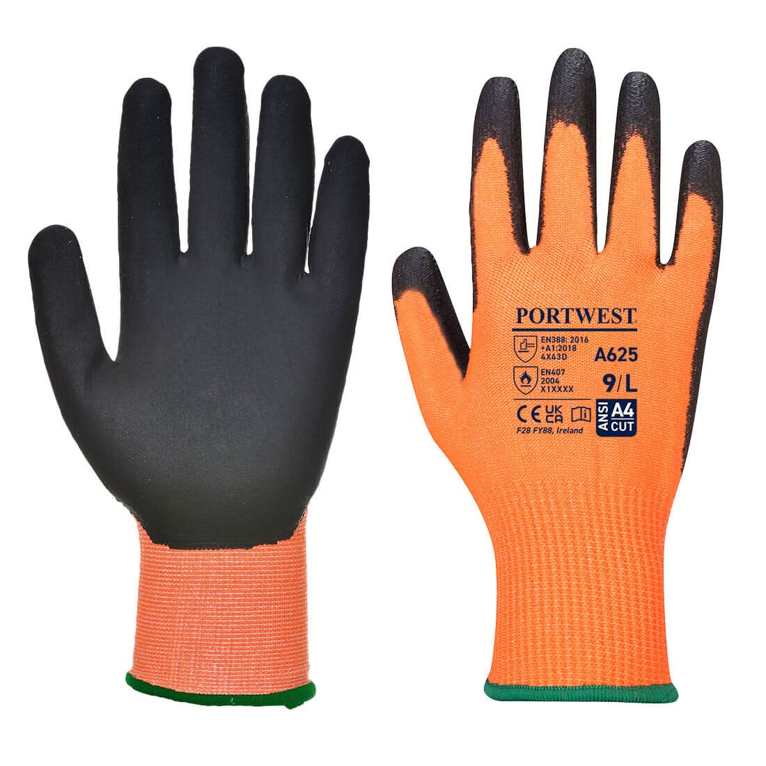 Portwest Cut D13 Pu Viz Tex Glove A625 - Orange Black - Customisable Hand Protection