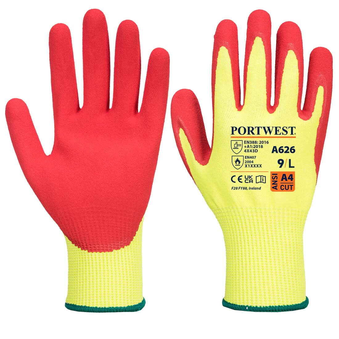 Portwest Vis Tex Cut D13 Nitrile Glove A626 - Yellow Red - Customisable Hand Protection