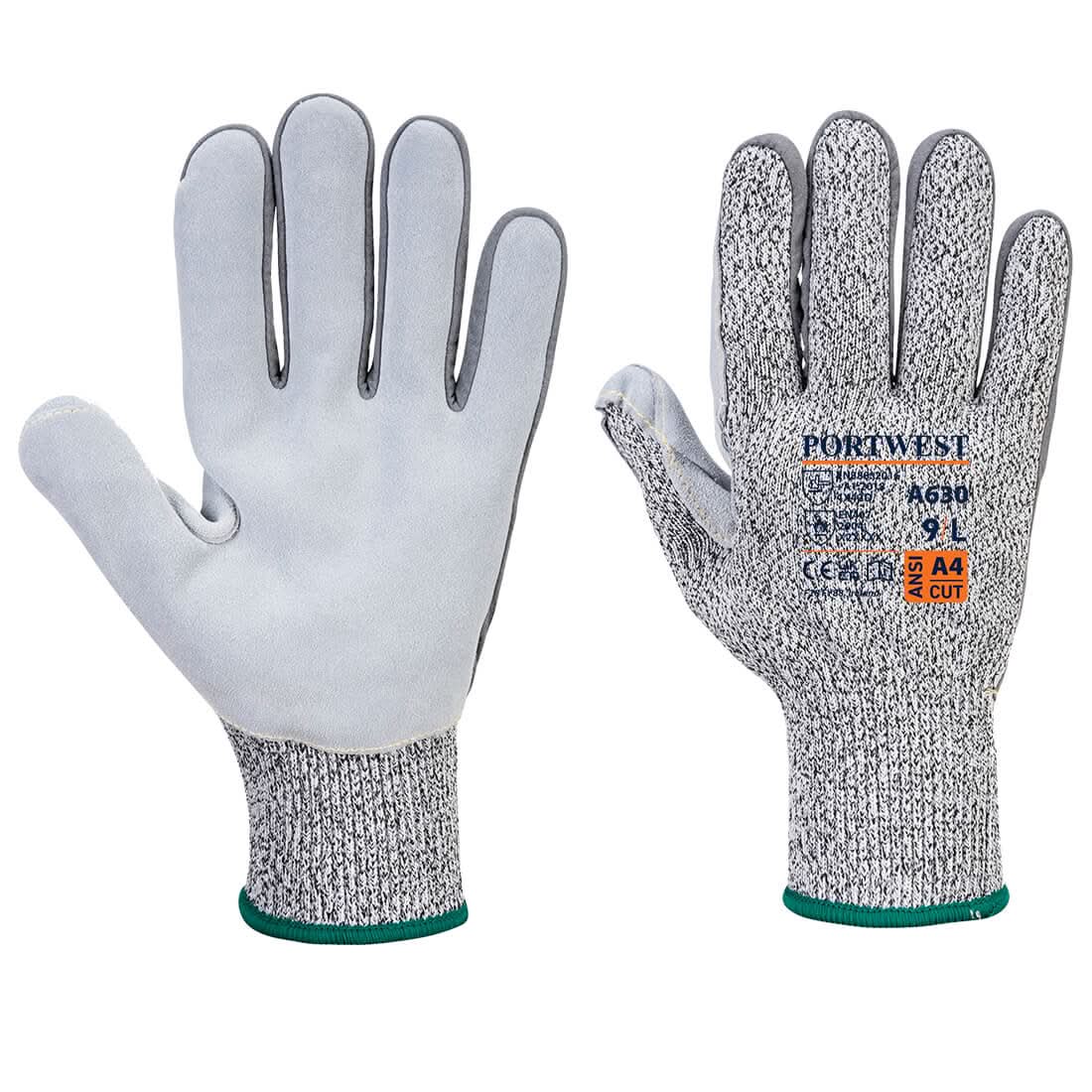 Portwest Cut D13 Leather Palm Glove A630 - Grey - Customisable Hand Protection