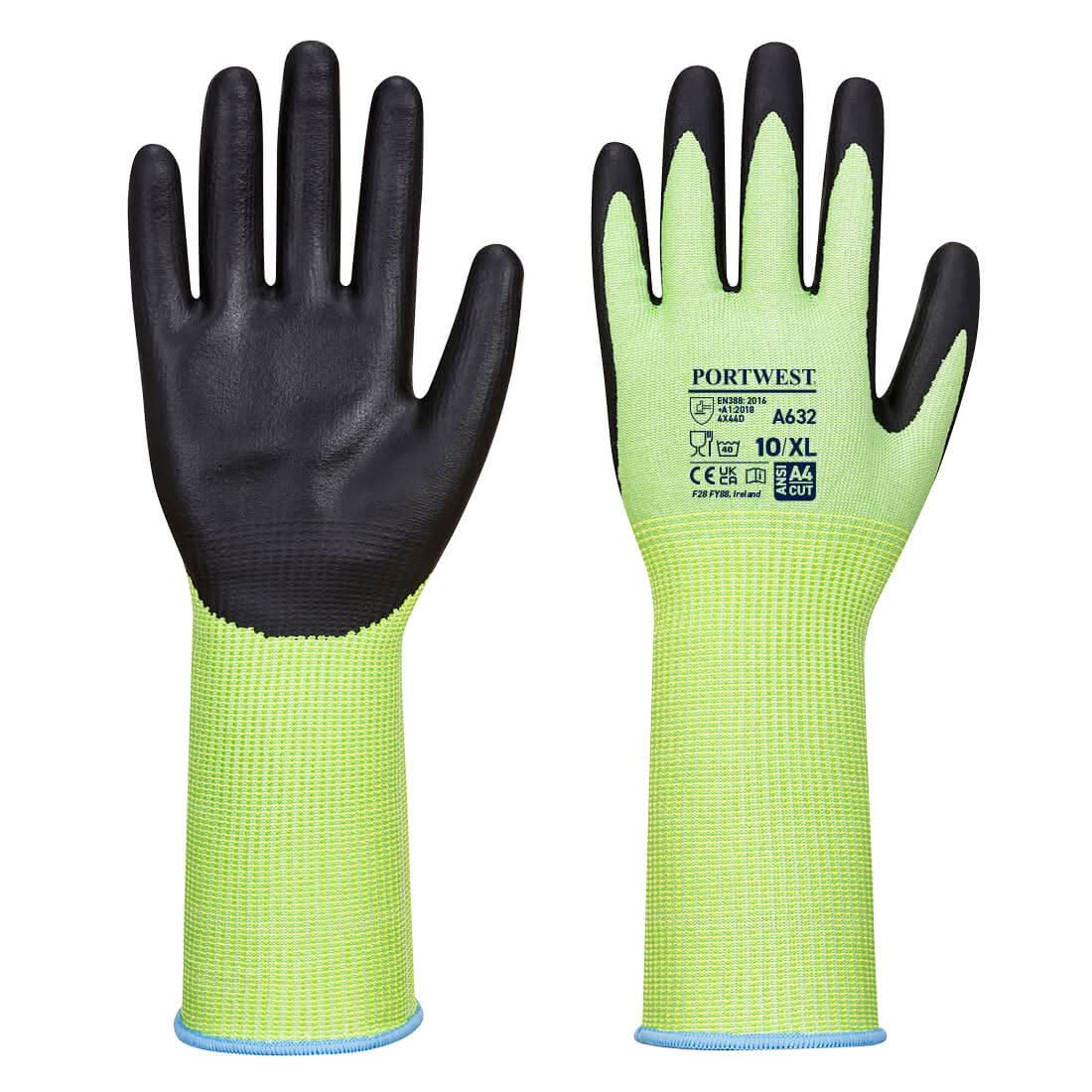 Portwest Cut D13 Nitrile Green Long Cuff Glove A632 - Green Black - Customisable Hand Protection