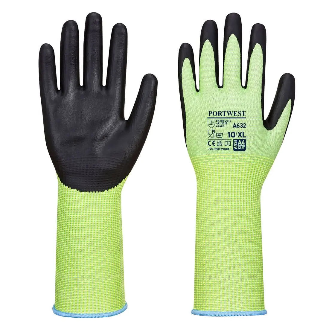 Cut D13 Nitrile Green Long Cuff Glove A632 - Green Black - Customisable Cut Resistant Gloves