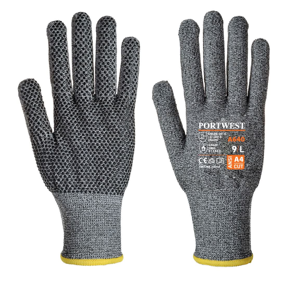 Portwest Cut D13 Pvc Dot Glove A640 - Grey - Customisable Hand Protection
