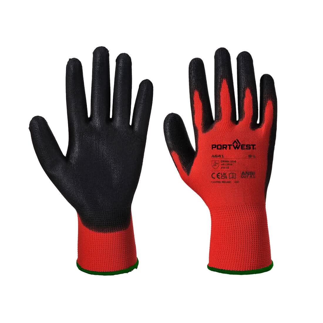 Portwest Red Pu Glove A641 - Red Black - Customisable Hand Protection
