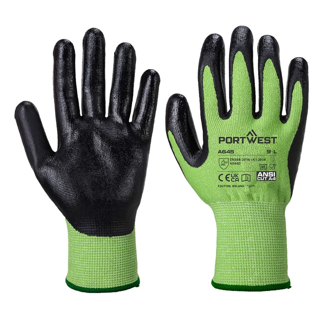 Portwest Cut D13 Nitrile Green Glove A645 - Green Black - Customisable Hand Protection
