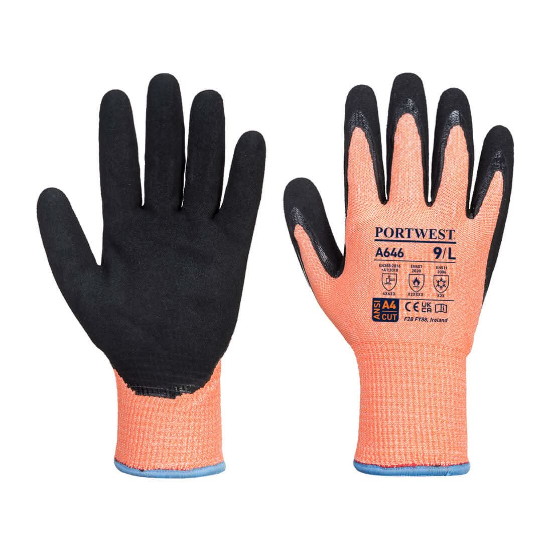 Portwest Cut D13 Vis Tex Winter Nitrile Glove A646 - Orange Black - Customisable Hand Protection