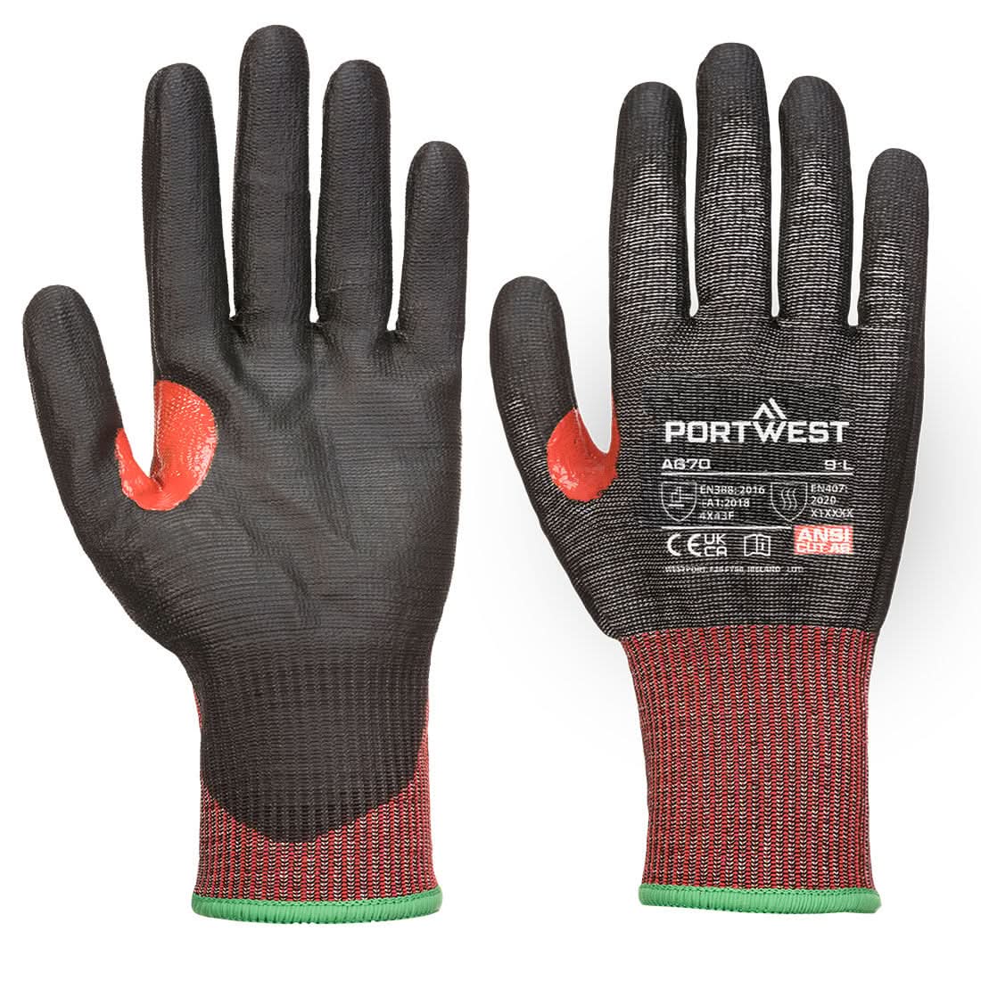Portwest Cs Cut F13 Pu Glove A670 - Black - Customisable Hand Protection