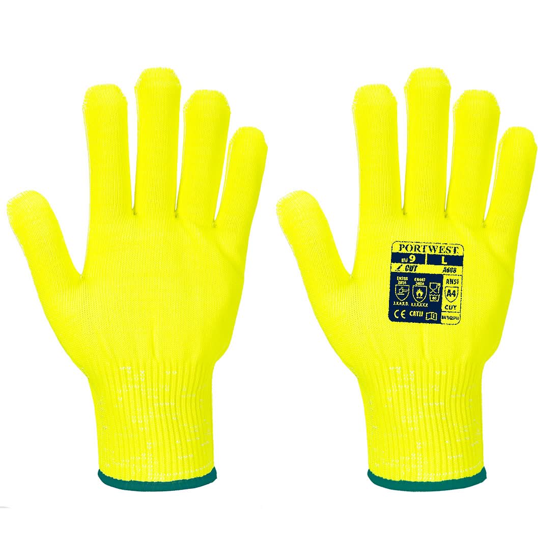 Portwest Cut D13 Viz Tex Liner Glove A688 - Yellow - Customisable Hand Protection