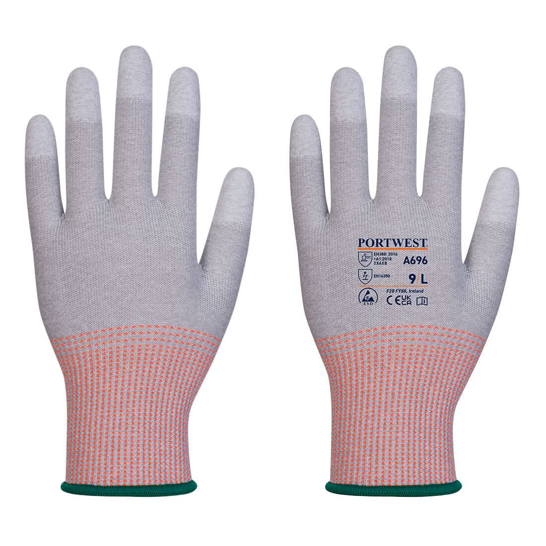 Portwest Lr13 Esd Pu Fingertip Cut Glove Pk12 A696 - Grey White - Customisable Hand Protection