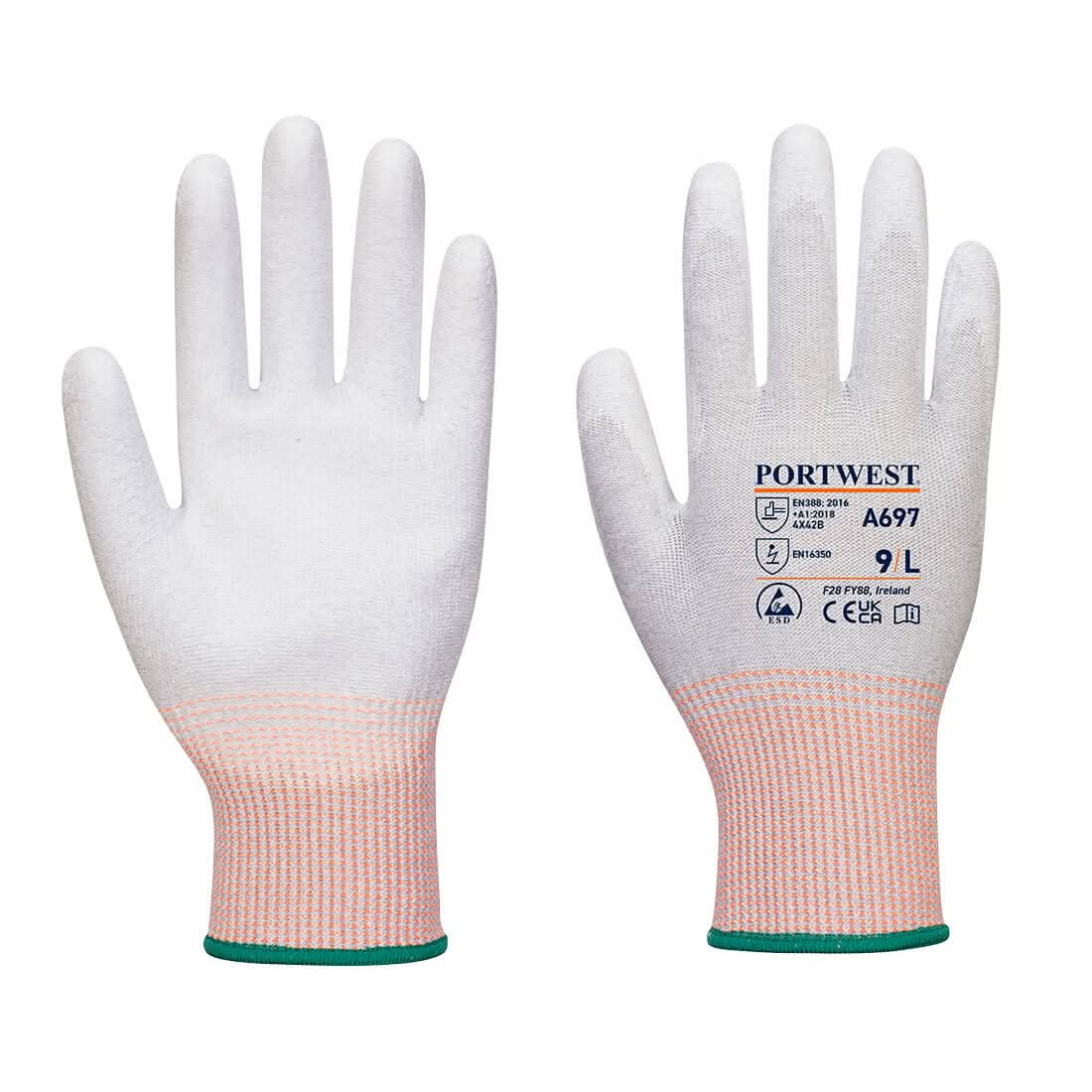 Portwest Lr13 Esd Pu Palm Glove Pk12 A697 - Grey White - Customisable Hand Protection
