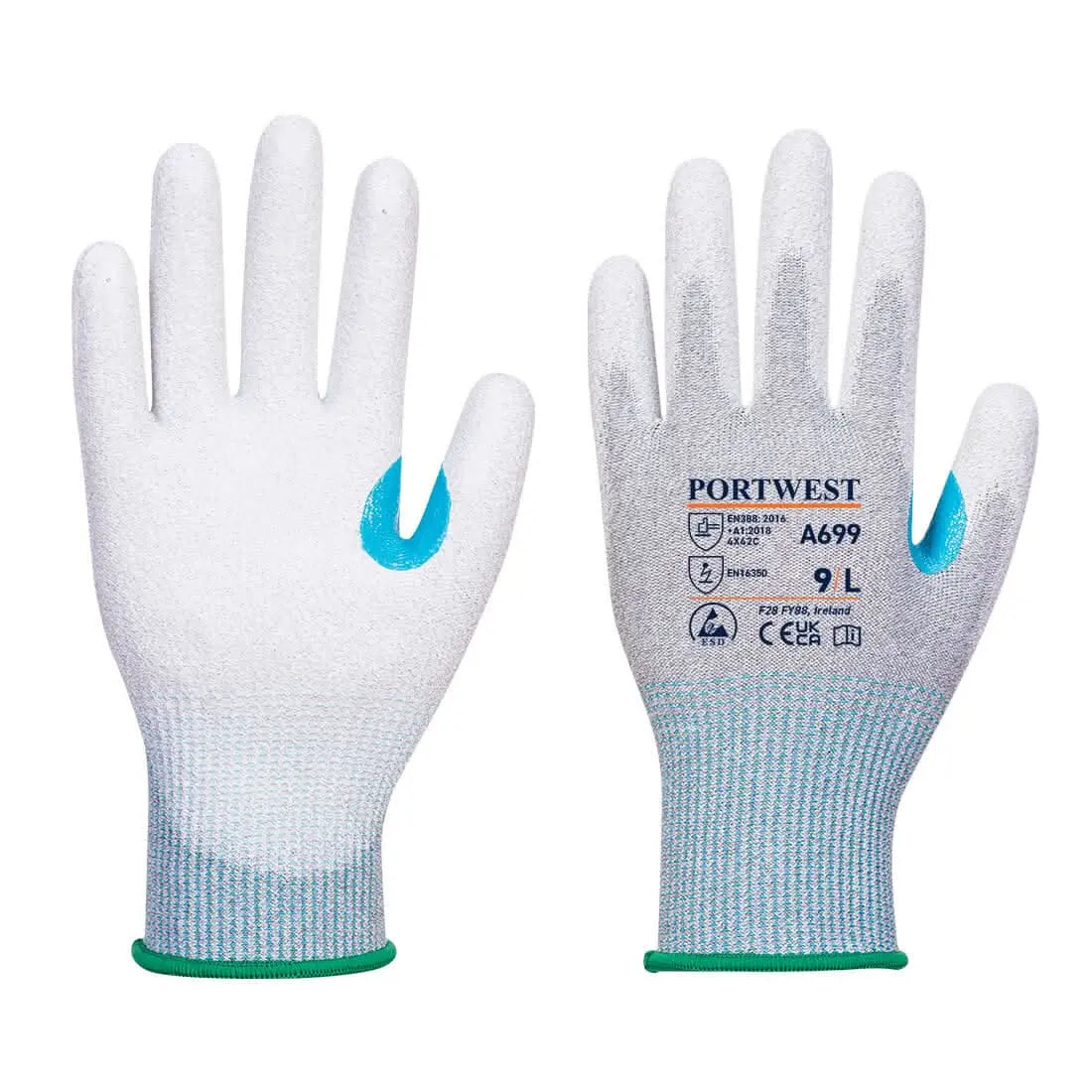 Mr13 Esd Pu Palm Glove (Pk12) A699 - Grey White - Customisable Cut Resistant Gloves