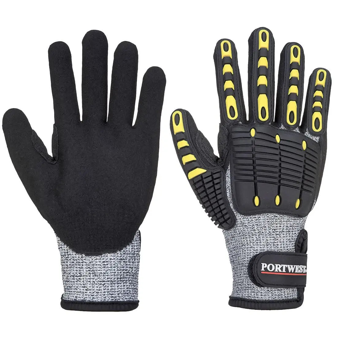 Impact C13 Nitrile Sandy Reinforced Palm Glove A722 - Grey Black - Customisable Impact Gloves
