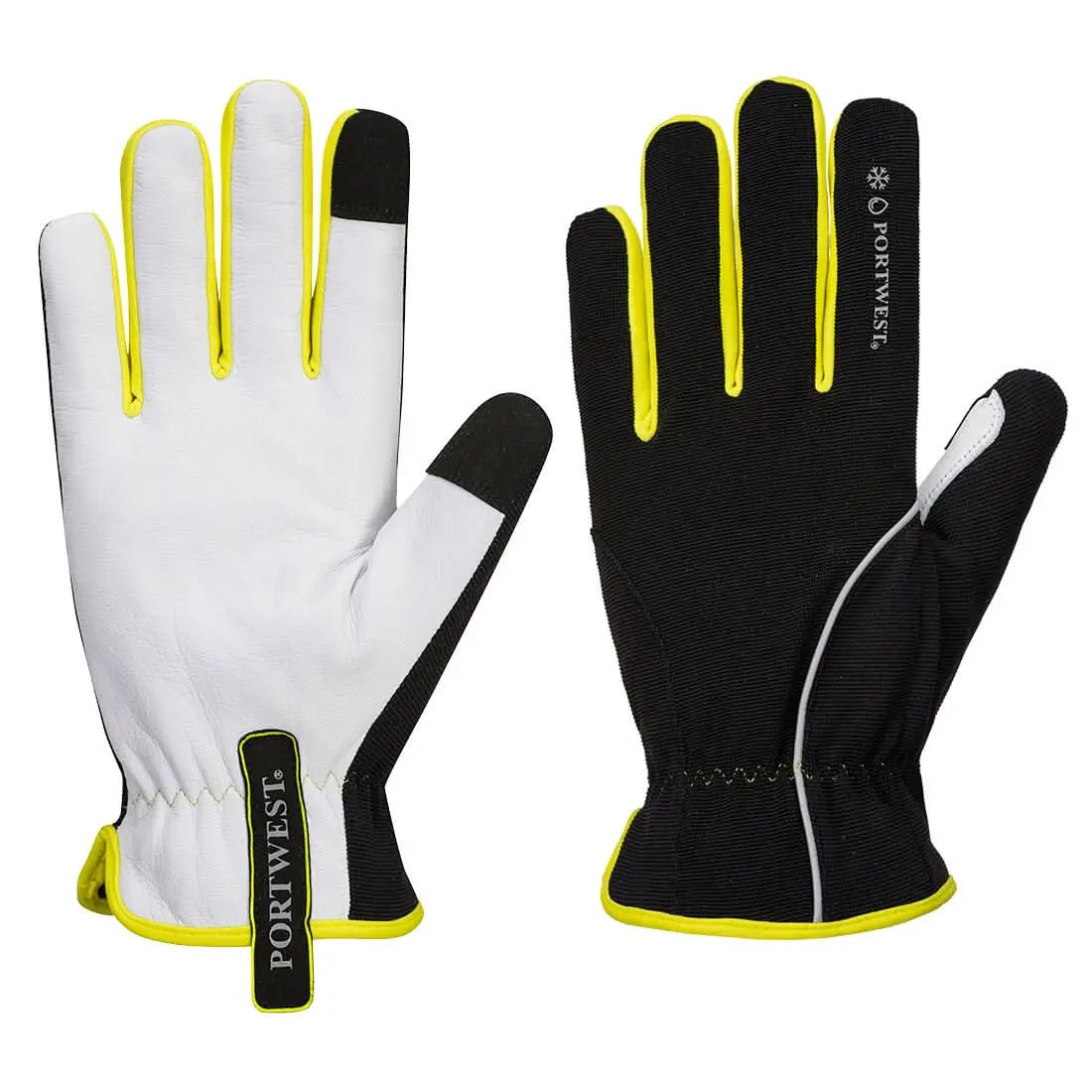 Pw3 Mechanic 160 Leather Palm Cold Glove A776 - Black Yellow - Customisable Cold Protection Gloves
