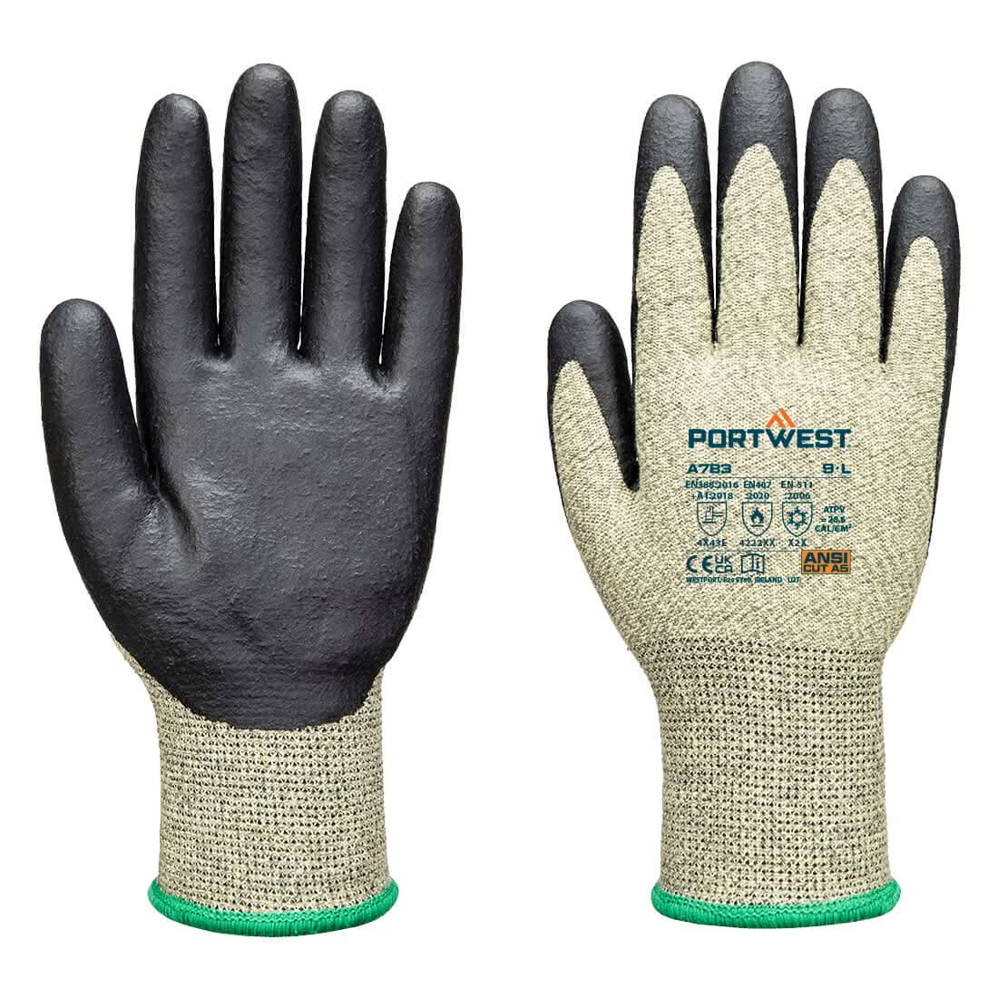 Portwest Arc Grip 13E Level 3 Glove A783 - Green Black - Customisable Hand Protection