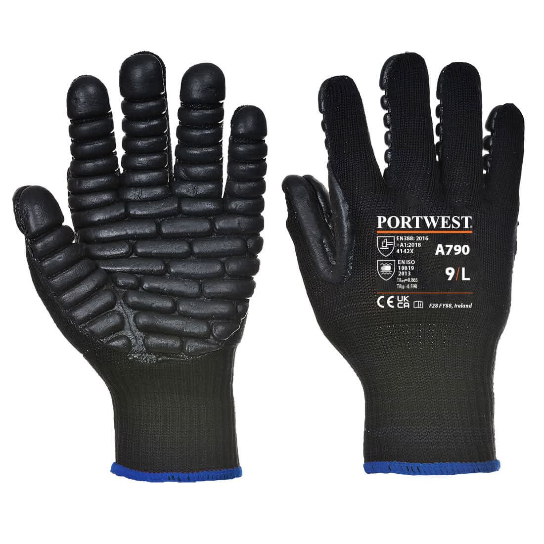 Portwest Anti Vibration Glove A790 - Black - Customisable Hand Protection