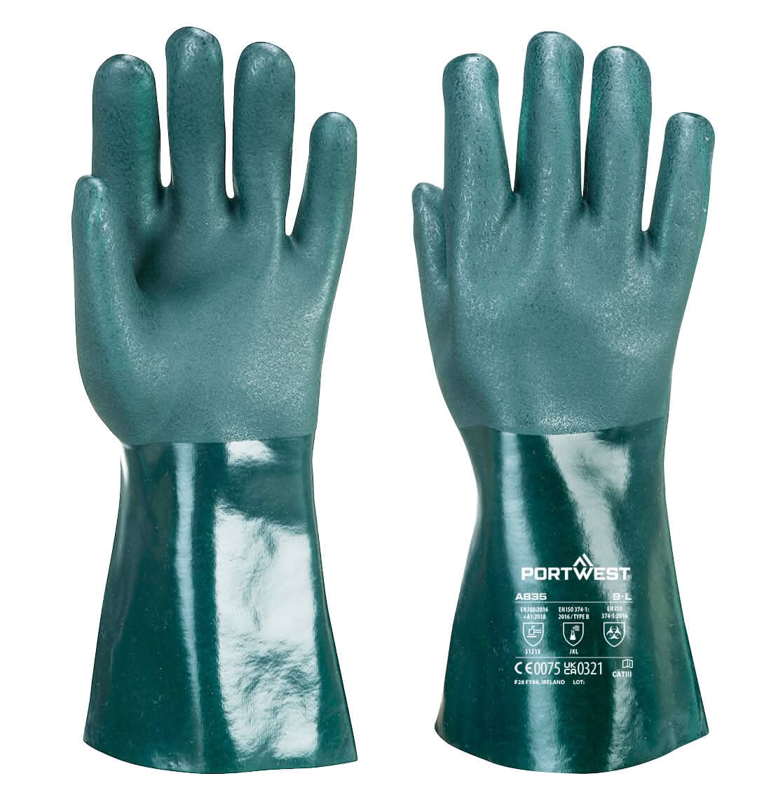 Portwest Double Dipped Pvc Gauntlet 35Cm A835 - Green - Customisable Hand Protection