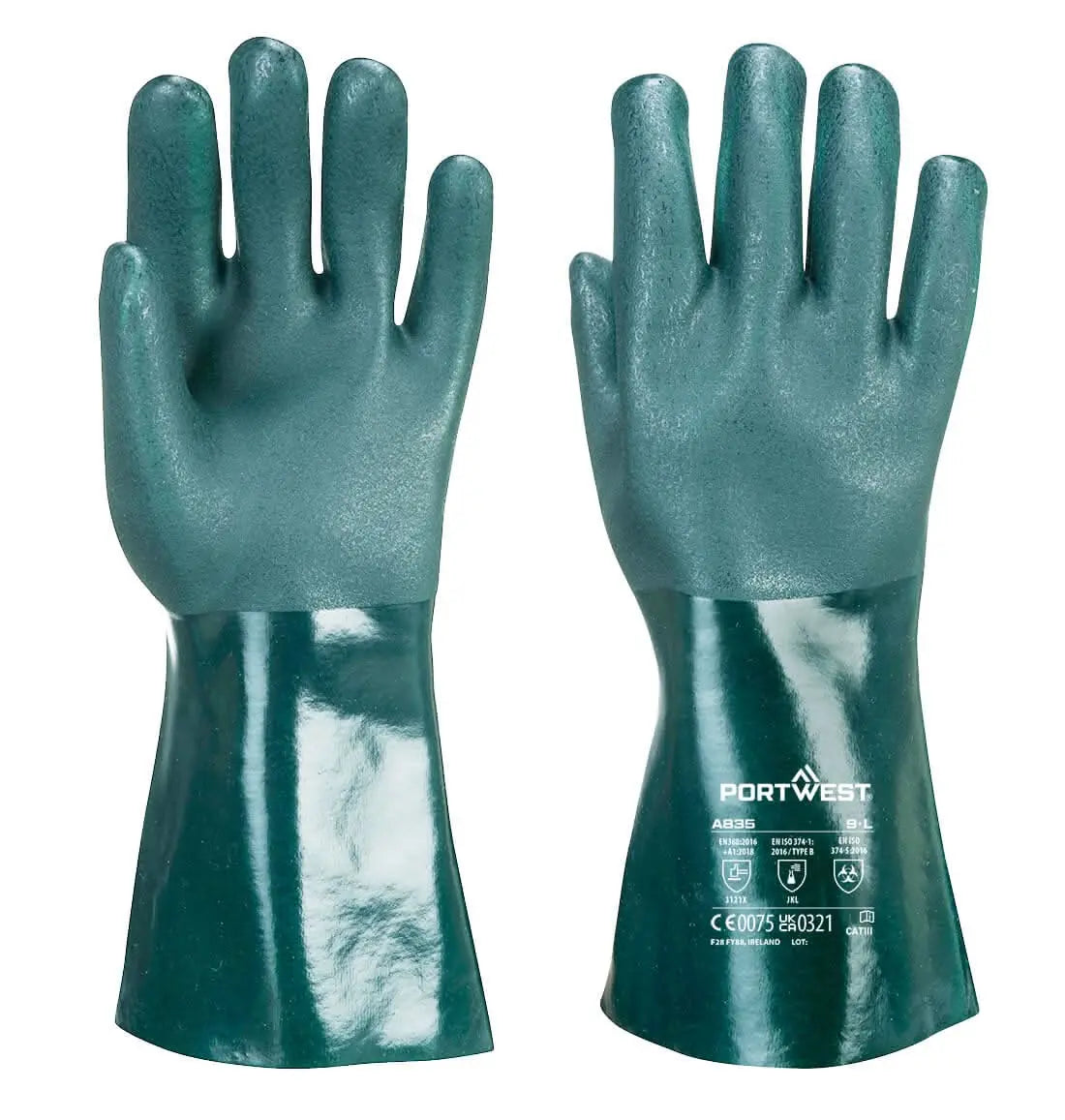 Chem 350 Pvc Double Dipped Gauntlet A835 - Green - Customisable Chemical Gloves