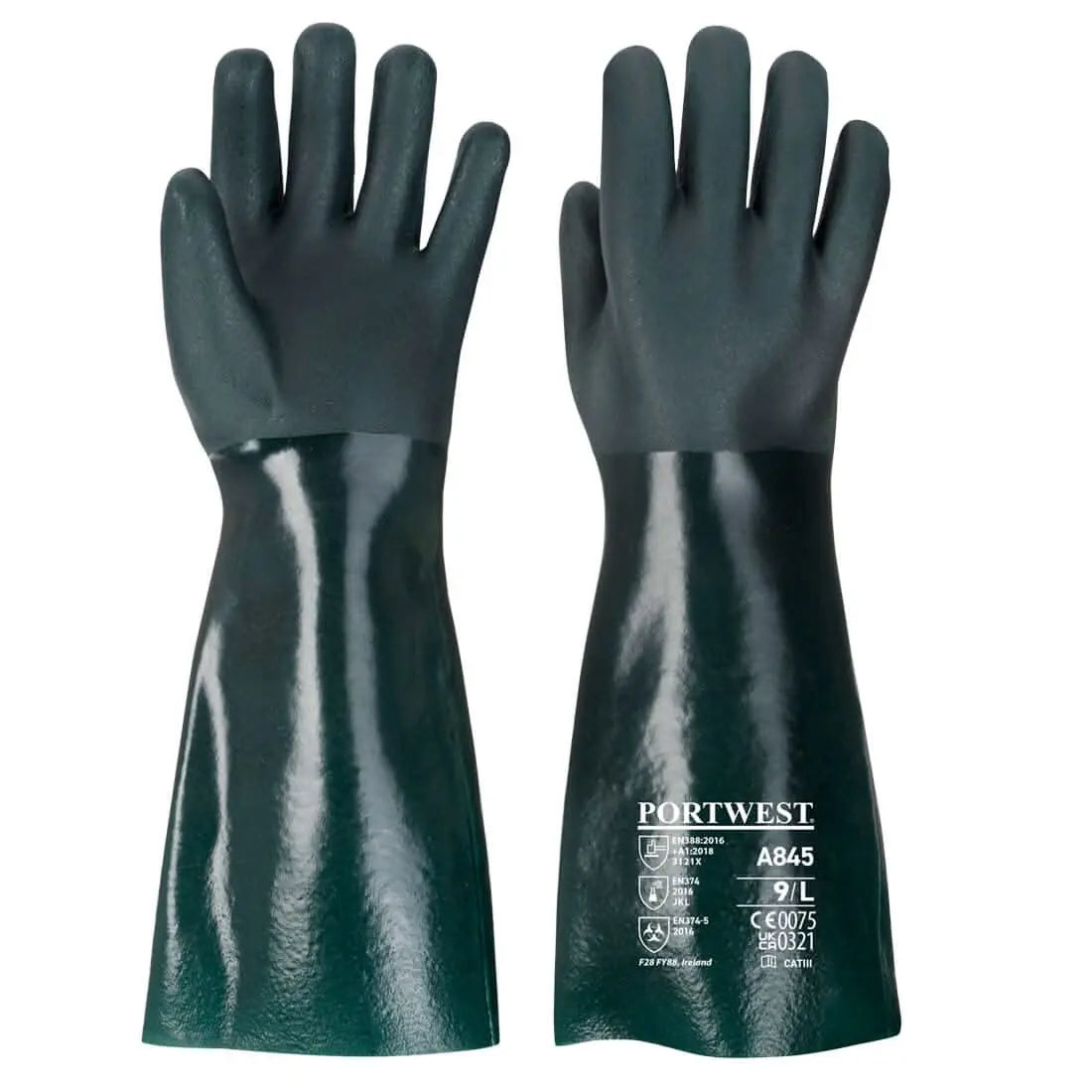 Chem 450 Pvc Double Dipped Gauntlet A845 - Green XL - Customisable Chemical Gloves