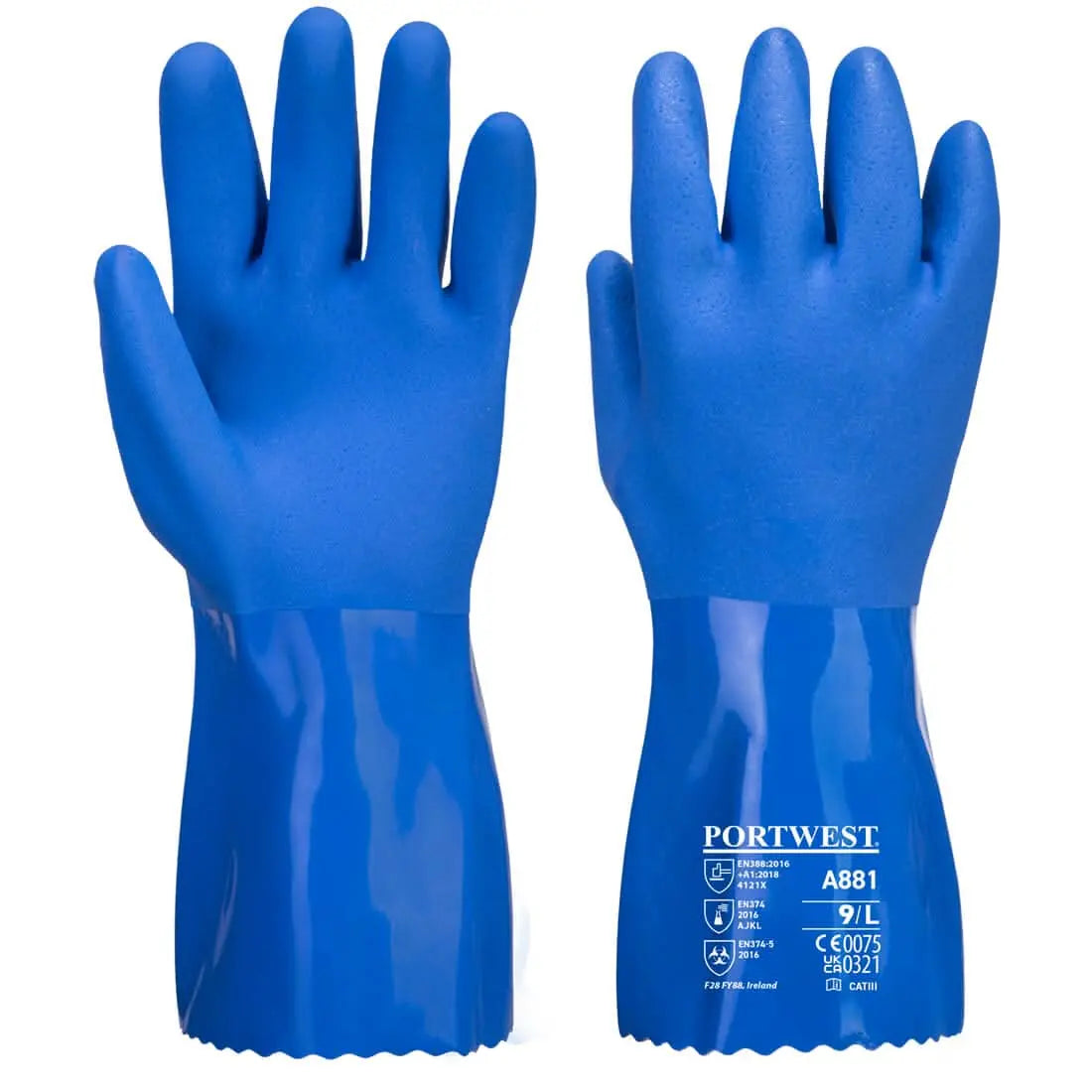 Chem 300 Pvc Marine Gauntlet A881 - Blue - Customisable Chemical Gloves