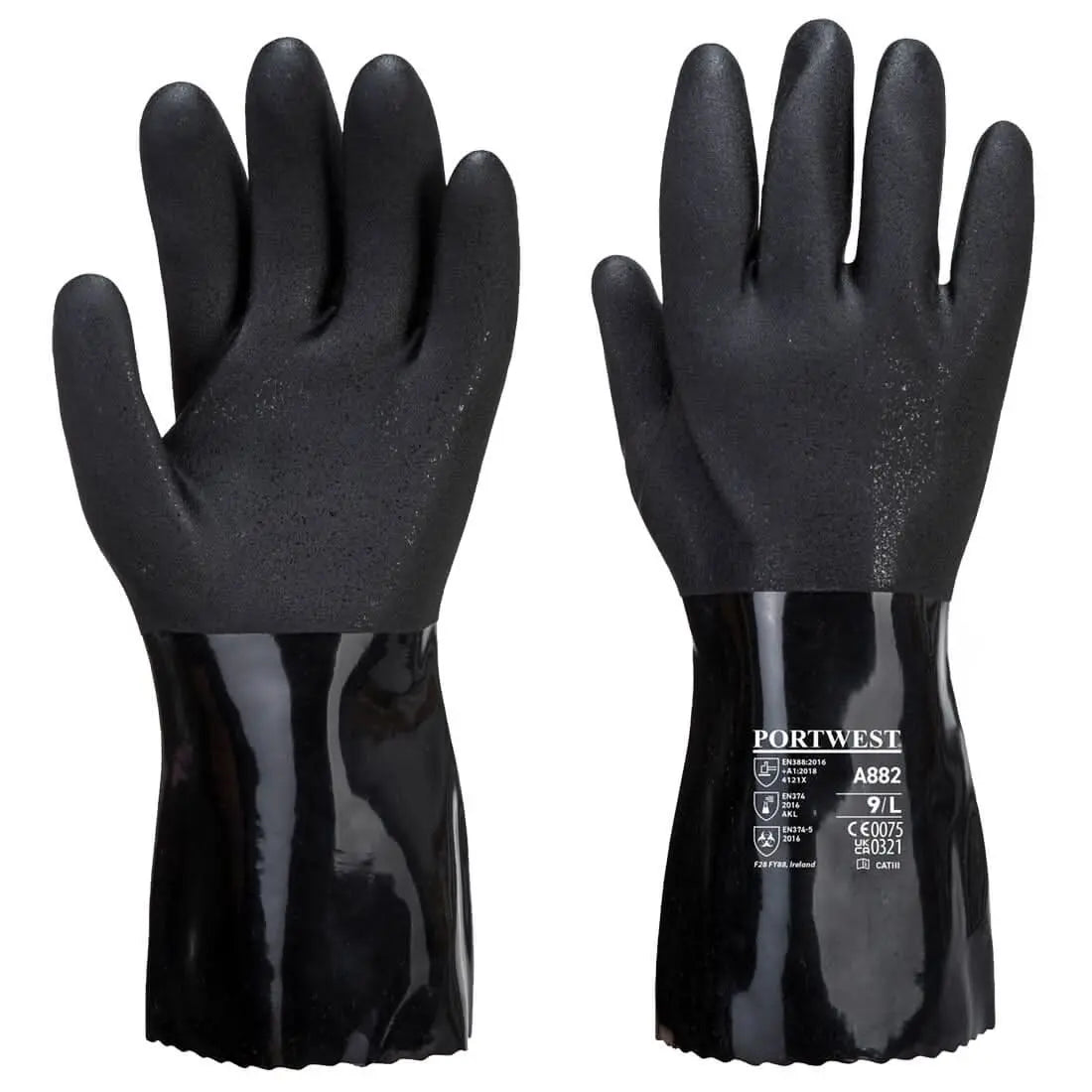 Esd Pvc Chemical Gauntlet A882 - Black - Customisable Chemical Gloves