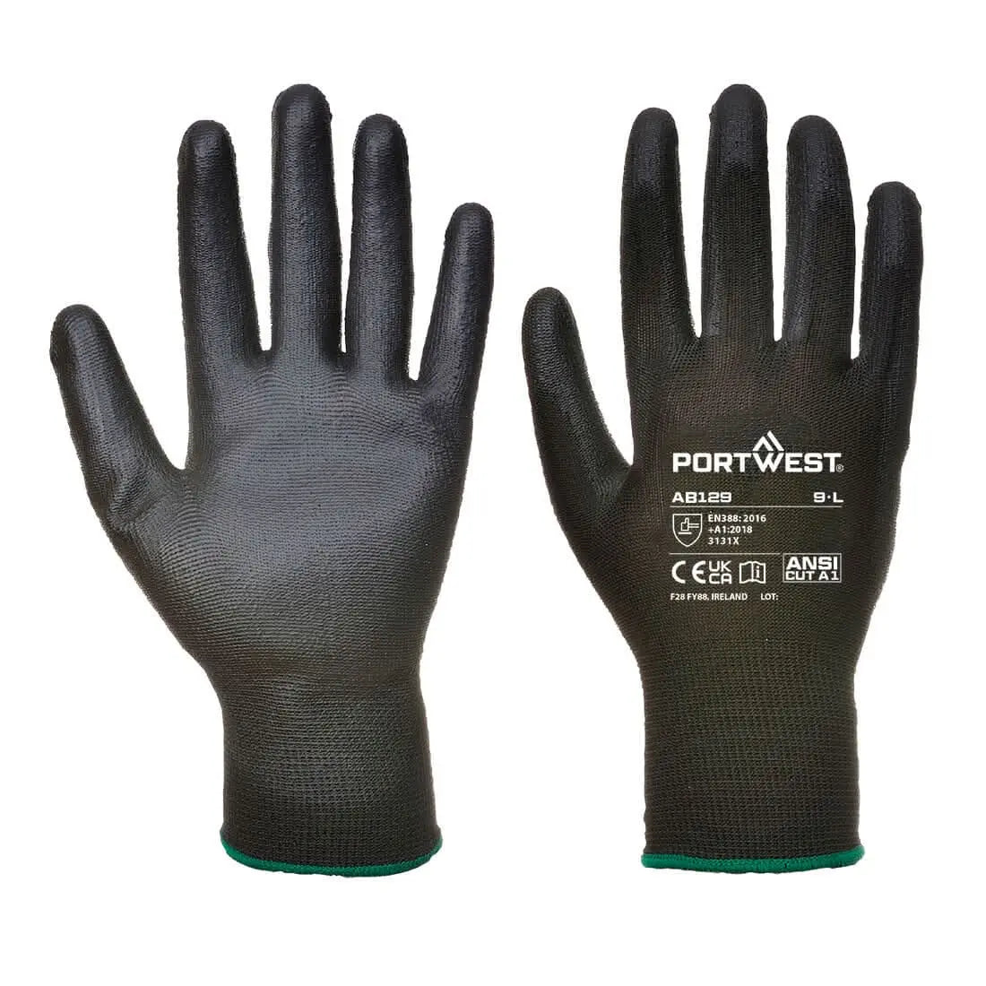 Grip 13 Pu Palm Essential Full Box (288 Pairs) Ab129 - Black - Customisable General Handling Gloves