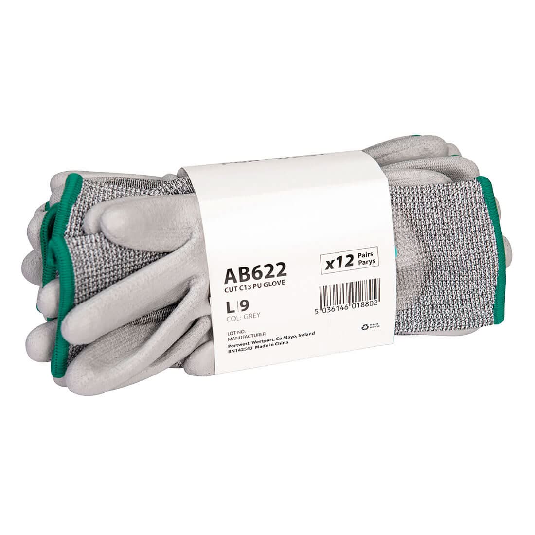 Portwest Cut C13 Pu Essential Multipack Pk12 AB622 - Grey - Customisable Hand Protection